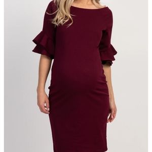 NWT.Maternity Burgundy Layered Flounce Sleeve Fitted  Dress size medium